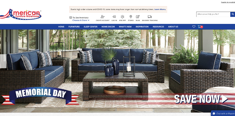 American furniture warehouse memorial store day sale